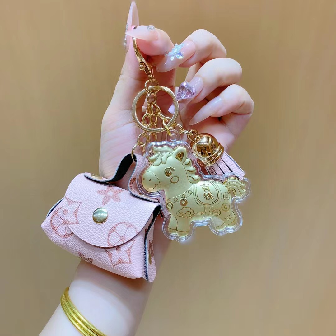 水贝足金马上有钱花小马挂件黄金钥匙扣包包挂饰送女友闺蜜礼物