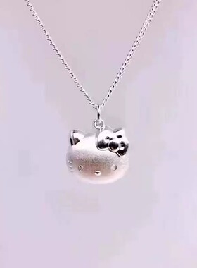 银可爱猫咪吊坠项链 s999银磨砂吊坠可爱萌宝儿童女孩女礼物
