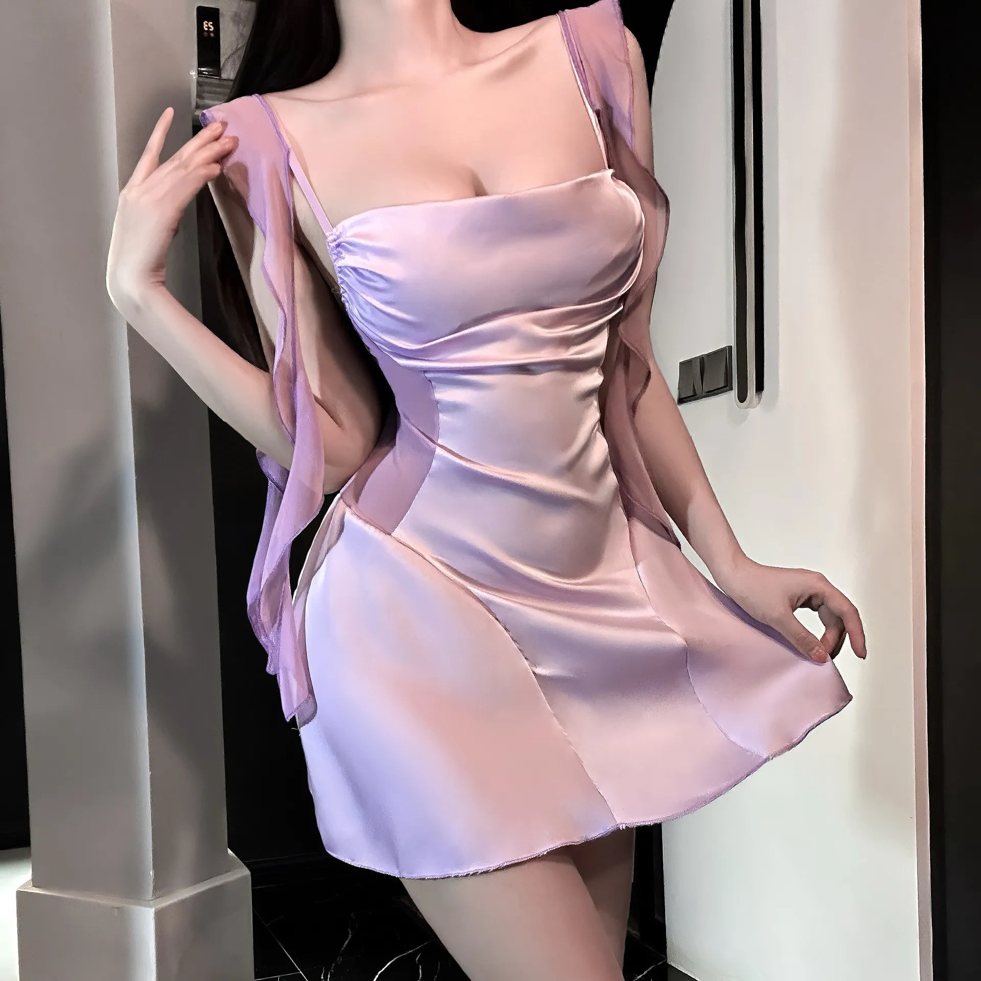 5050潮尚夜总会夜店女装欧美收腰显瘦高级薄款荡领连衣裙公主裙夏