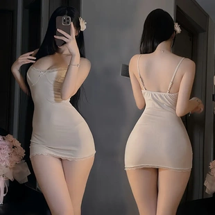3879潮尚夜总会辣妹蕾丝花边睡裙内衣性感深v包臀制服连衣裙
