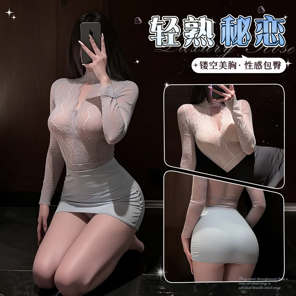 7642潮尚夜总会娇柔秘书蕾丝透视套装制服诱惑免脱内衣性感纯欲