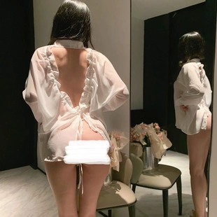 4189潮尚夜总会桑拿内衣女性感漏男友衬衫文胸透视雪纺睡衣衬衫