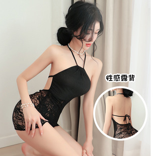 2071潮尚夜店内衣性感挂脖短裙火辣蕾丝诱惑透视睡裙连衣裙