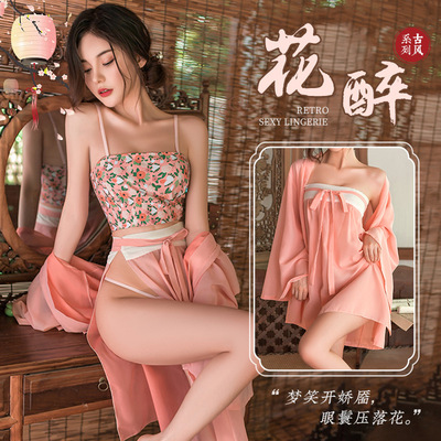 3048潮尚夜总会 新款汉服套装内衣挑逗战袍碎花古风性感睡衣套装