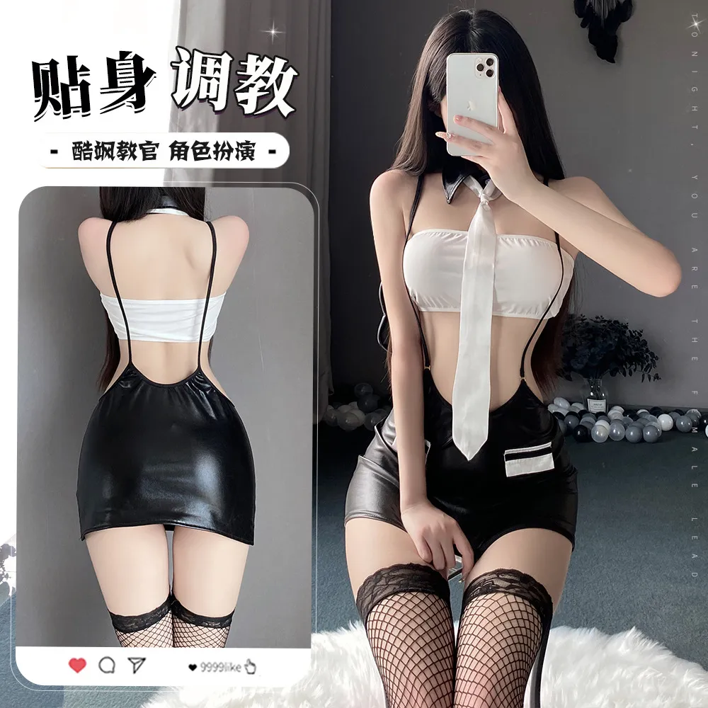 3529潮尚夜总会性感内衣女飒教官扮演漆皮套装性感御姐制服套装