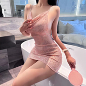 4857潮尚夜总会夜店酒吧KVT紧身露背亮片吊带挂脖连衣裙2025新品