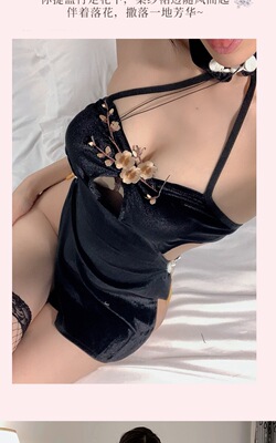 6869潮尚夜总会性感旗袍夫妻低胸高开衩露背旗袍古典丝绒超短裙女