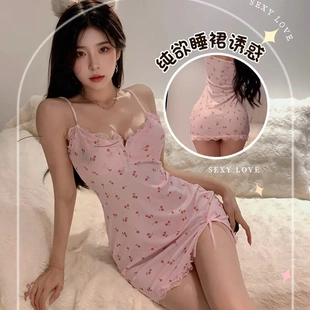 3789潮尚露背性感镂空深v蕾丝睡裙女辣妹心机碎花吊带短裙连衣裙