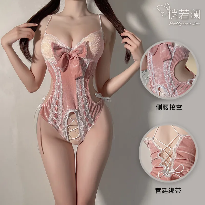 4067潮尚夜总会内衣性感吊带蕾丝透视后背绑带兔女连体衣制服套装