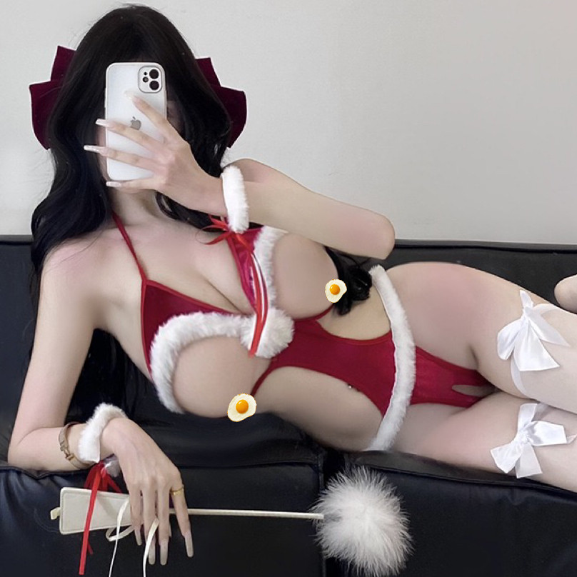 潮尚夜总会性感圣诞装cos可爱女仆显大趣味连体衣开裆漏口辣妹