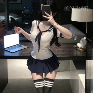 9046潮尚夜总会夜店性感学院风JK百褶裙角色扮演水手服纯欲连衣裙