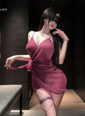 7244潮尚夜总会内禁欲系银丝亮闪吊带睡裙诱惑性感系带收腰连衣裙
