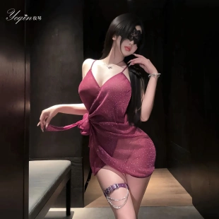 7244潮尚夜总会内禁欲系银丝亮闪吊带睡裙诱惑性感系带收腰连衣裙