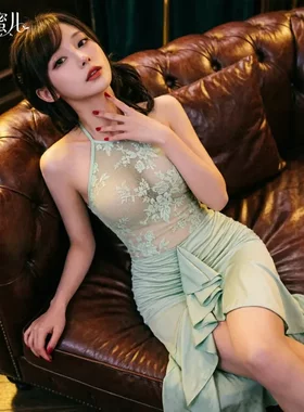 8377潮尚夜总会夫妻内衣性感纯欲曼波蕾丝连体衣冰丝包臀裙露背