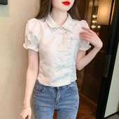国风短款 短袖 盘扣上衣 2024年新款 设计感小众别致新中式 衬衫 女夏季