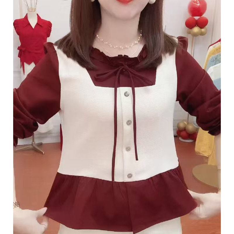 时尚衬衫女2025秋季新款洋气遮肚显瘦减龄百搭长袖假两件上衣衬衣