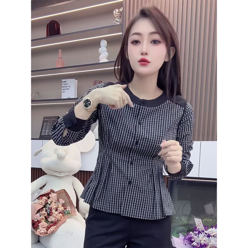 韩系减龄格子衬衫女时尚设计感