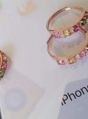 缘绘凤仪 碧线S925银镀玫瑰金镶嵌 碧玺开口戒指生石3mm