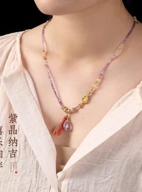 温柔甜美极细切面珠水晶搭配随形水晶吊坠气质清新款项链手链