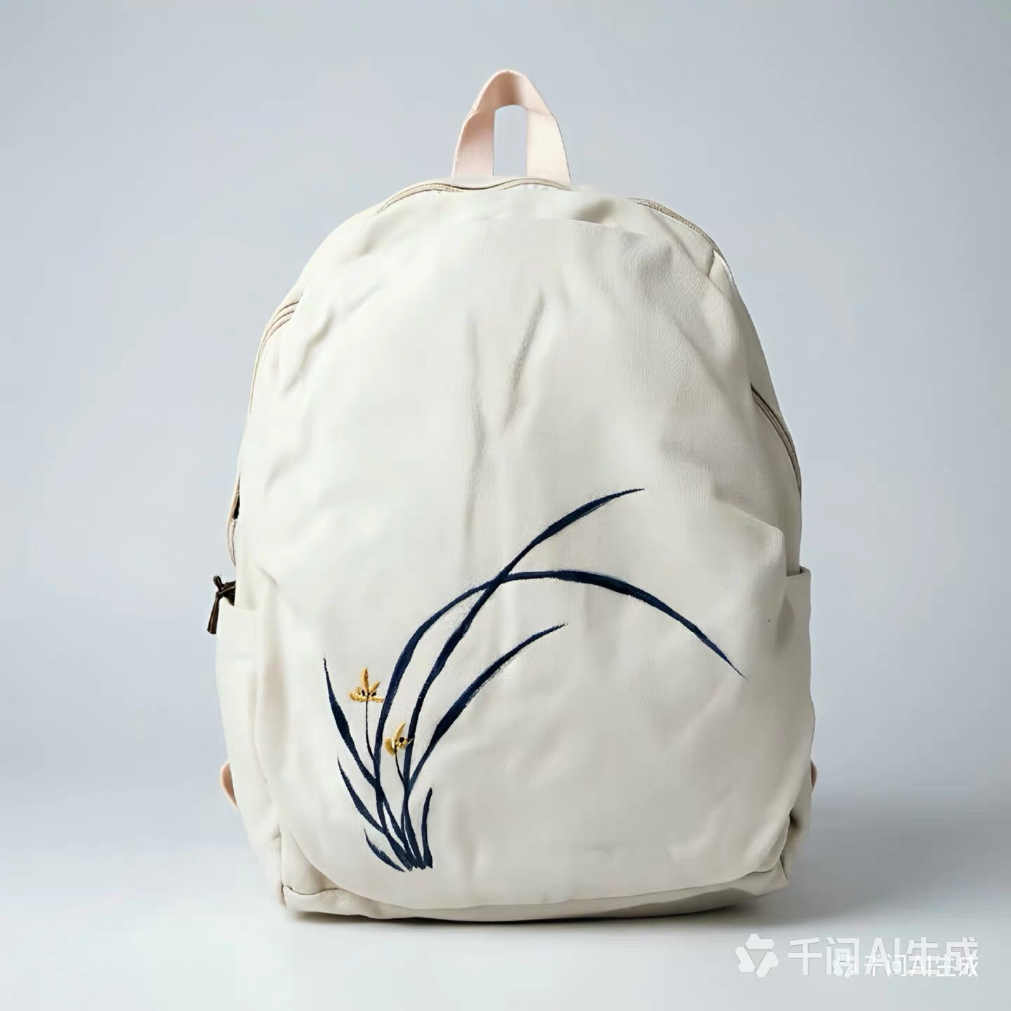 双肩包女款手绘中国画水墨兰 民族风韩系ins风轻便大容量书包