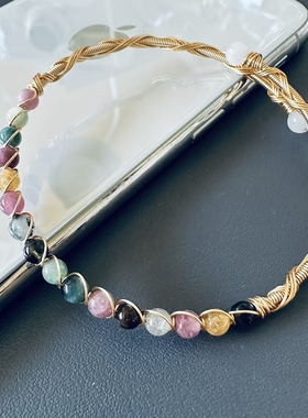 缘绘凤仪 36 天然彩碧玺珠4MM小珠手链包 金14K