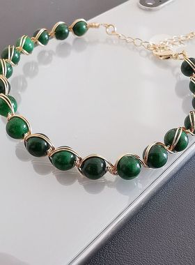 绿绘凤仪 清仓特惠 干青珠 直径6MM 14 K包金线编织手链女