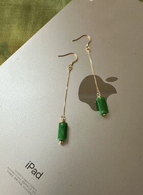 缘绘凤仪 S925纯银镀金 干青玉石玉柱 耳坠 23