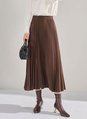 25秋冬安可拉风百褶中长裙通勤百搭高腰遮肉显瘦压褶半身裙15886