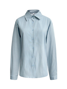 嘉泽华条纹衬衫女秋季新款蓝色衬衣宽松显瘦叠穿上衣通勤穿搭女装