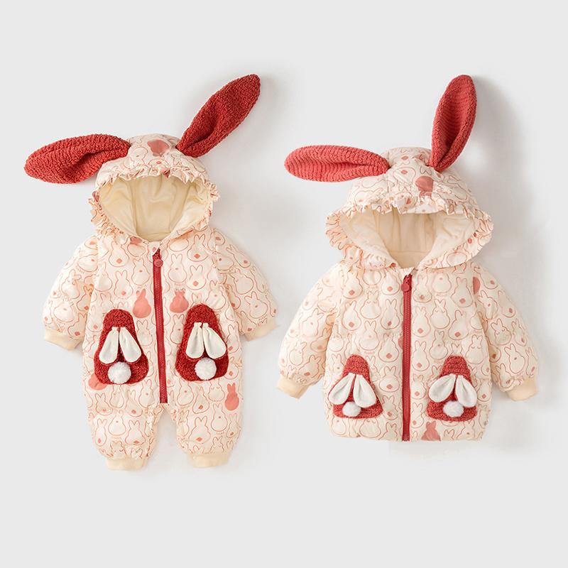 兔子印花加绒加厚棉服外出