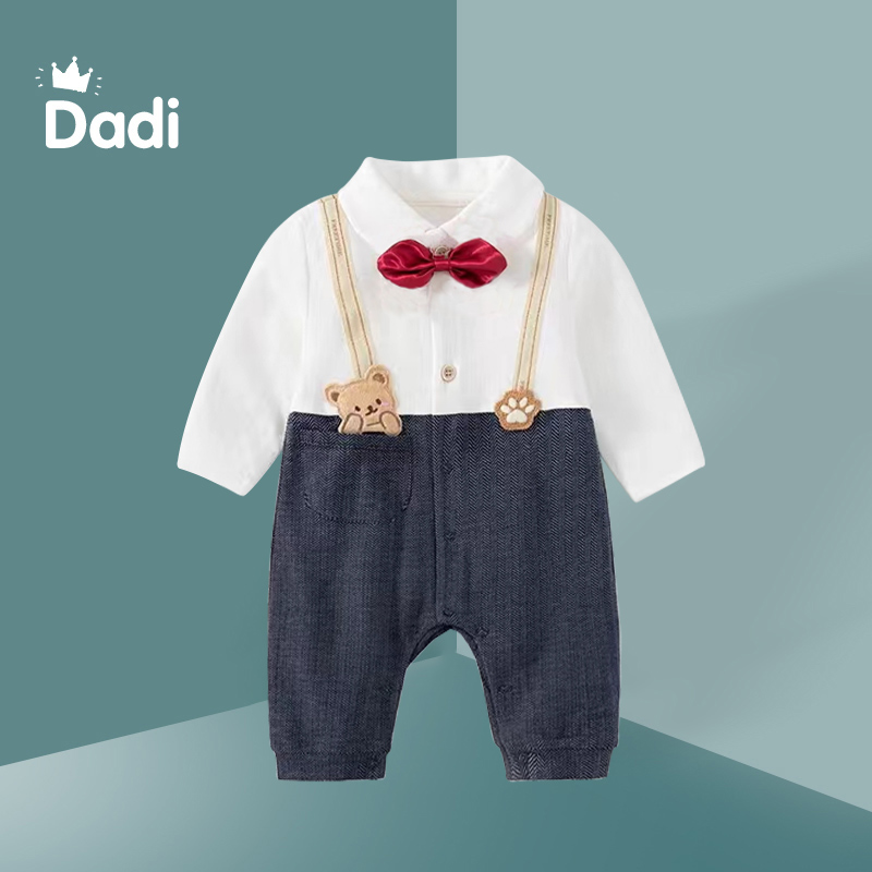 前开扣连体衣纯棉春秋小熊连体衣