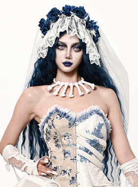 Broken bone原创 僵尸新娘亚文化重工设计感朋克玫瑰蕾丝花边头纱