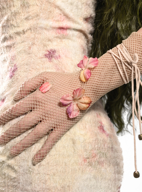 Broken bone原创  森系复古弹力网纱手袖立体花抽绳绑带手套袖套