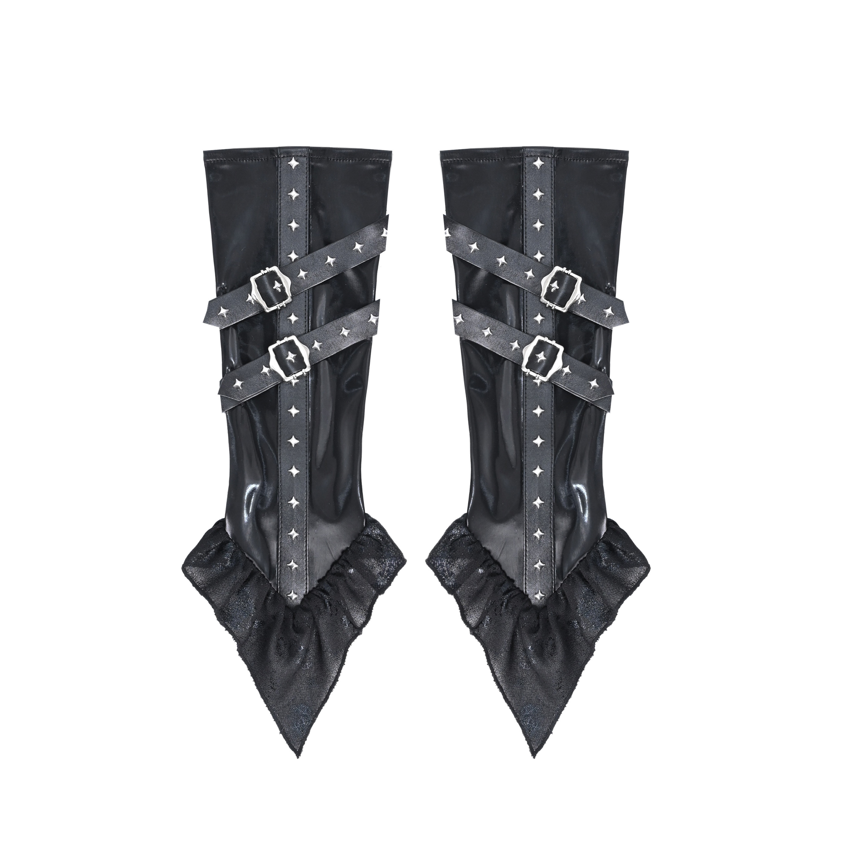 BROKEN BONE ORIGINAL DARK LIQUID GOTHIC NICHE PU SHINY LEATHER METAL BUCKLE SUNSCREEN FINGER GLOVES CUFF COVER