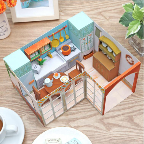 房屋内饰餐厅厨房场景3D纸模型