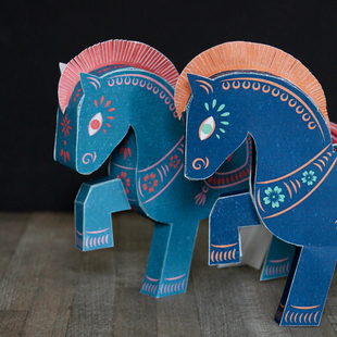 儿童手工折纸DIY拼装立体3D纸模型制作十二生肖动物马纸模型折纸