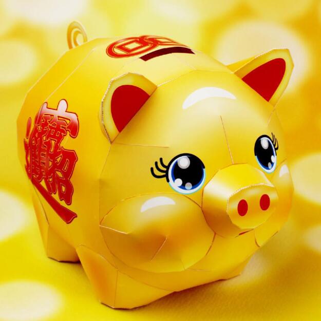 儿童手工折纸DIY立体3D纸质模型中国喜庆发财小金猪招财猪存钱罐