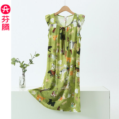 芬腾夏季薄款小狗印花女士睡裙