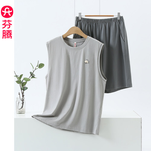 芬腾男士夏季纯棉背心短裤套装