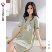 可爱短袖 芬腾睡裙女士夏季 纯棉薄款 睡衣家居服女生夏天性感连衣裙
