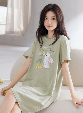 芬腾睡裙女士夏季纯棉薄款可爱短袖睡衣家居服女生夏天性感连衣裙