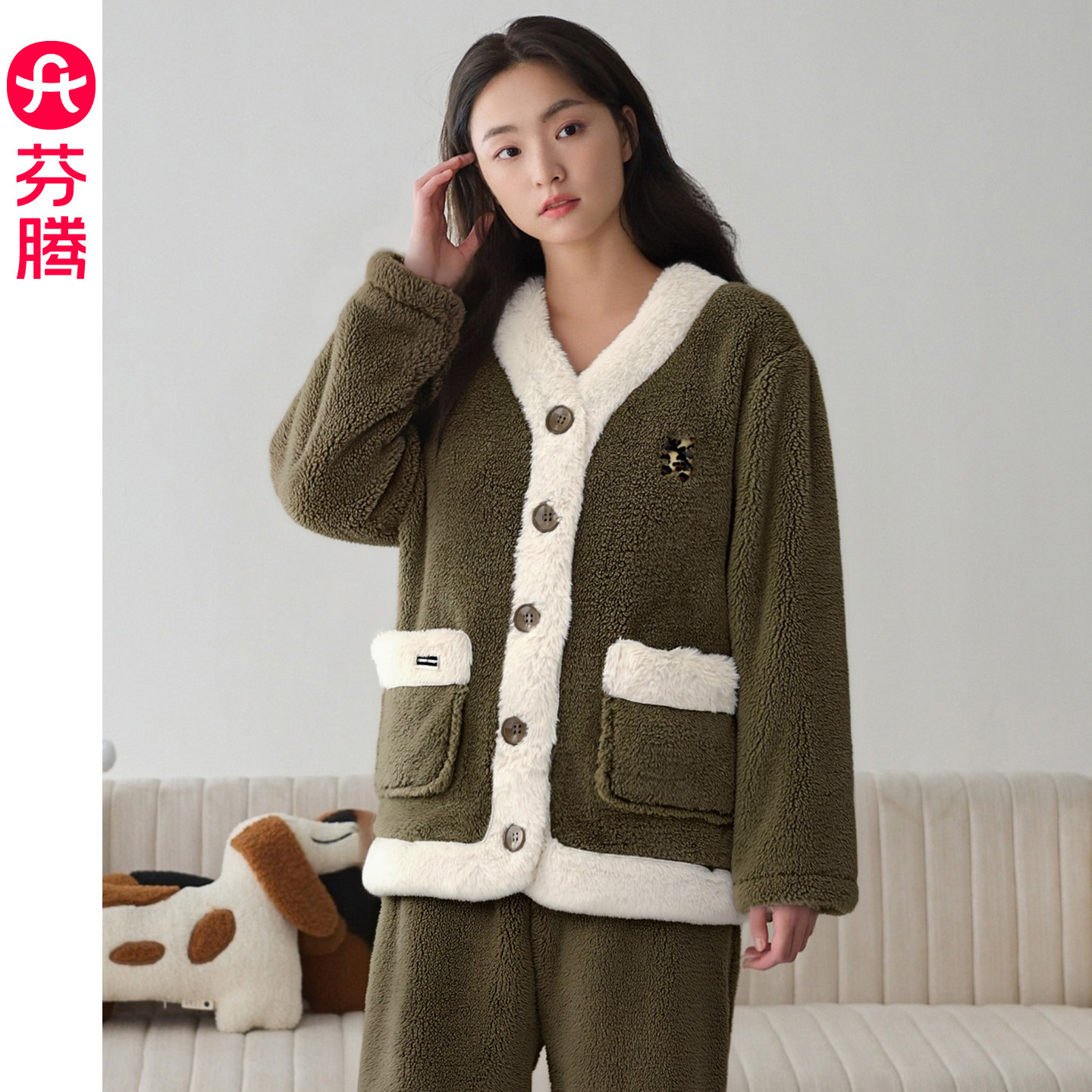 芬腾珊瑚绒睡衣女秋季加绒加厚带口袋外穿家居服冬套装2025年新款,女士内衣/男士内衣/家居服,睡衣/家居服套装,淘宝优惠券,粉丝福利购,淘宝优惠卷