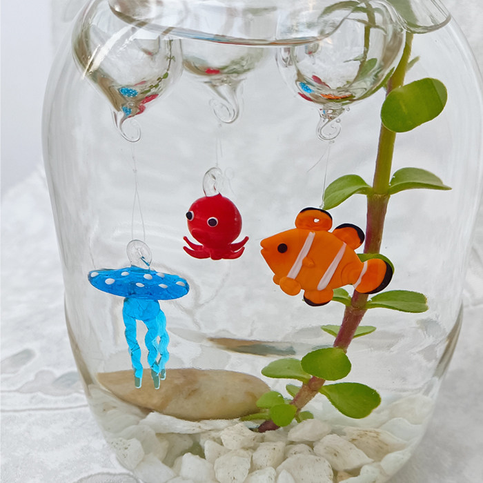 手作玻璃水母工艺品悬浮章鱼海豚小摆件装饰斗鱼缸微景观创意造景