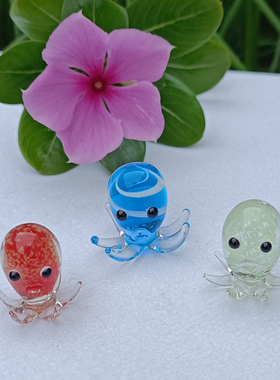 创意手工玻璃小章鱼摆件 琉璃鱼海洋小动物DIY微景观装饰造景摆设