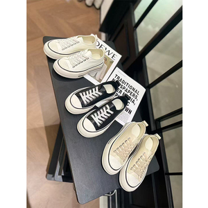 【欧货】真皮小白鞋女2026春季新款厚底增高圆头系带运动休闲板鞋