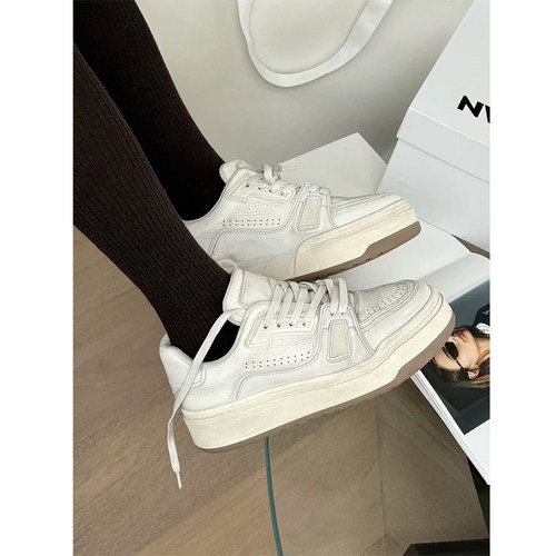 欧货真皮做旧脏脏运动休闲小白鞋