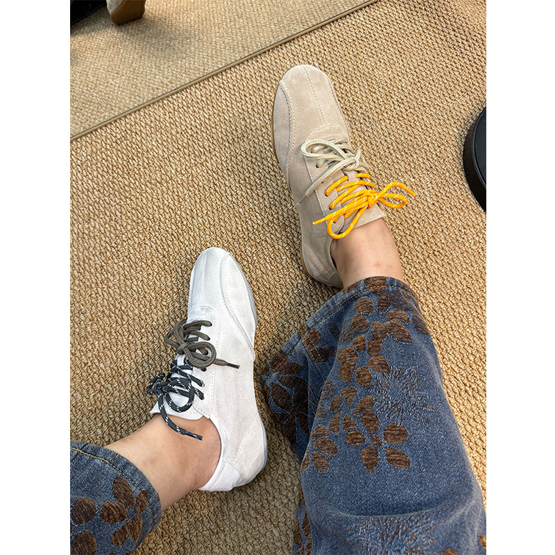 【欧货】真皮德训鞋女2026春新款复古双色系带平底百搭运动休闲鞋,女鞋,德训鞋,淘宝优惠券,粉丝福利购,淘宝优惠卷