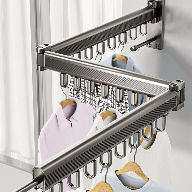 太空铝晾衣架折叠多功能伸缩晾衣杆阳台室内壁挂式衣架晾衣服毛巾,收纳整理,壁挂晾晒架/网,淘宝优惠券,粉丝福利购,淘宝优惠卷