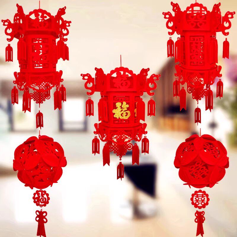 新年毛毡灯笼宫灯户外春节元旦酒店商场室内婚庆场景布置灯笼装饰