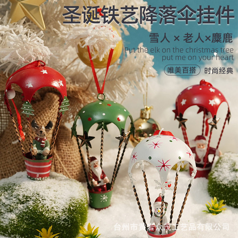 北欧铁艺圣诞热气球降落伞挂件创意圣诞节装饰品圣诞树吊饰挂饰
